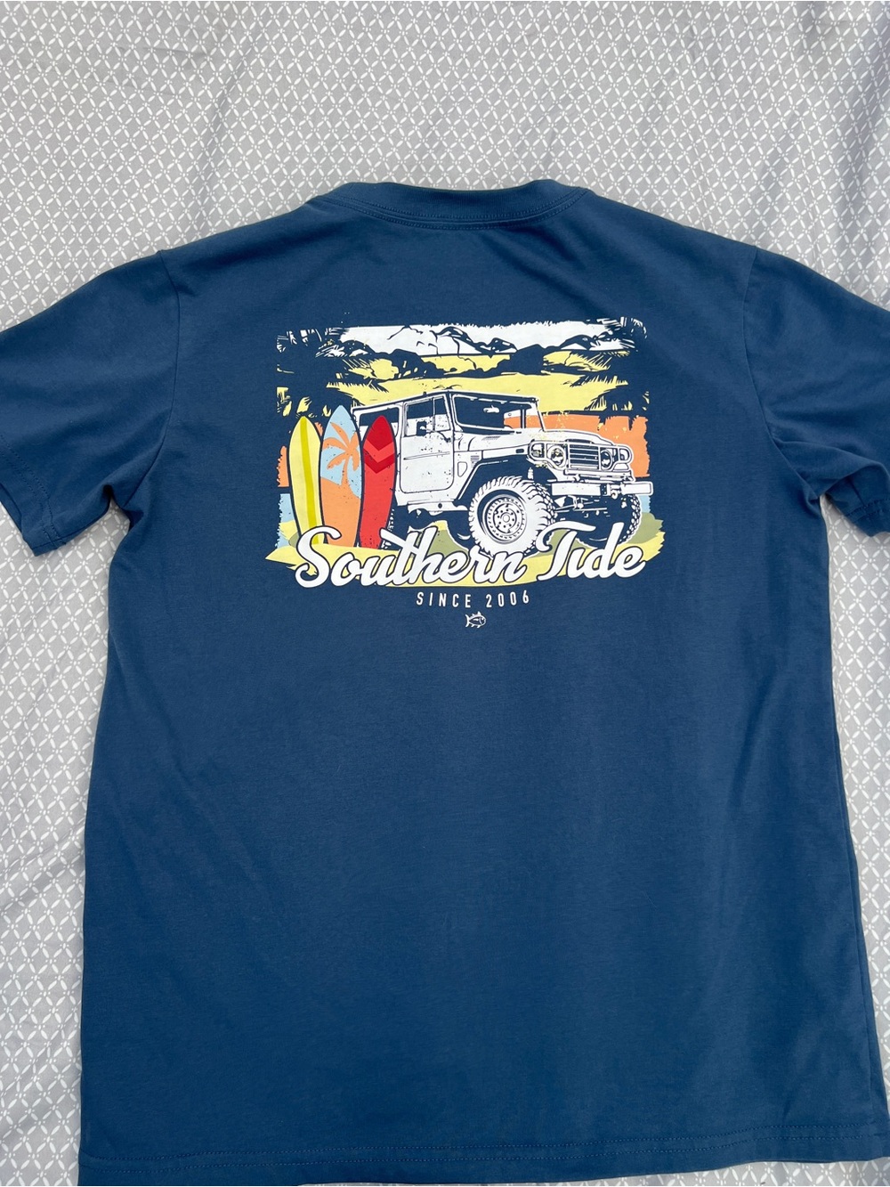 Southern Tide Navy Tee with Multicolor Beach Jeep Graphic